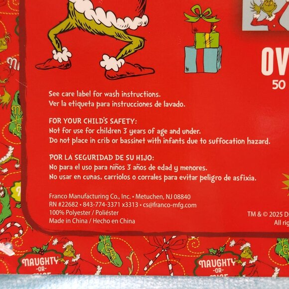 Dr. Seuss The Grinch Oversized Plush Throw Blanket 50x60" Holiday Christmas Blue - Picture 8 of 15